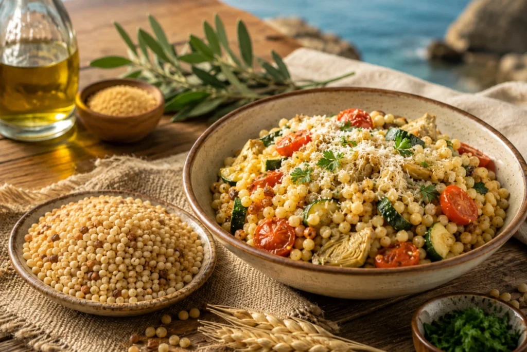 Sardische Pasta Fregula vegetarisch zubereitet
