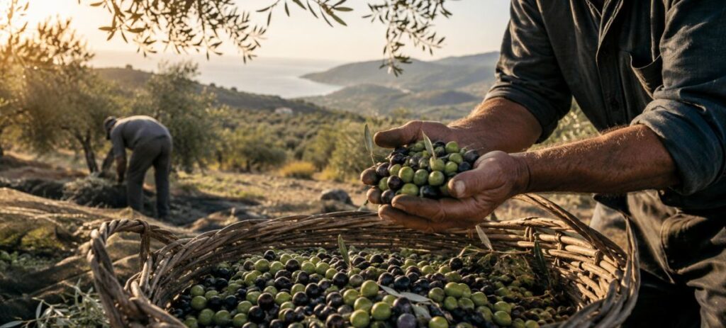 Das Bild zeigt frisch geerntete Oliven auf Sardinien