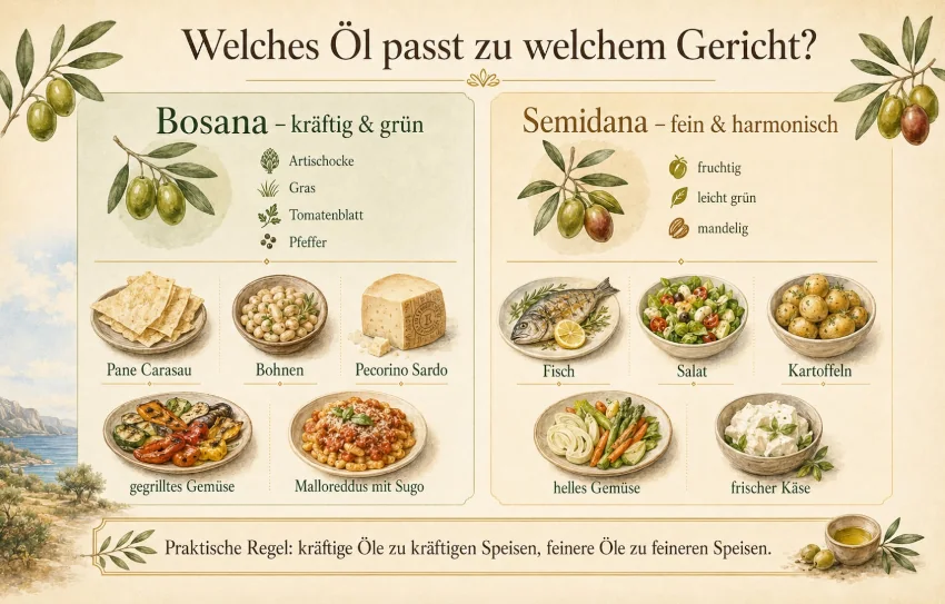 Pairing von Olivenöl mit Gerichten