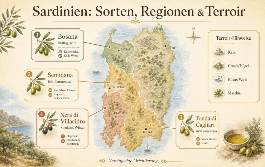 Regionen für Olivenöl auf Sardinien