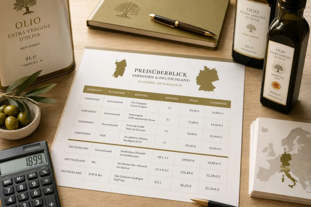 Sardisches Olivenöl - Preislisten für gewerbliche Einkäufer