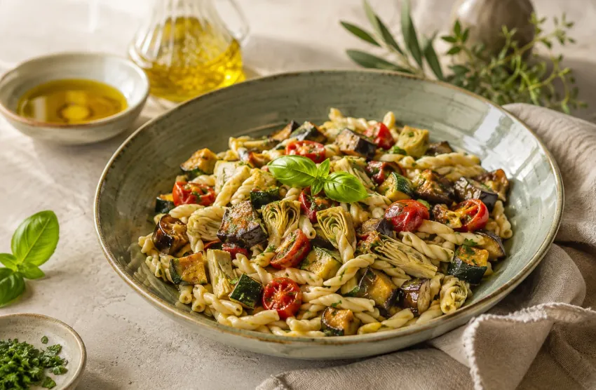 Lorighittas vegan zubereitet mit Auberginen und Tomaten