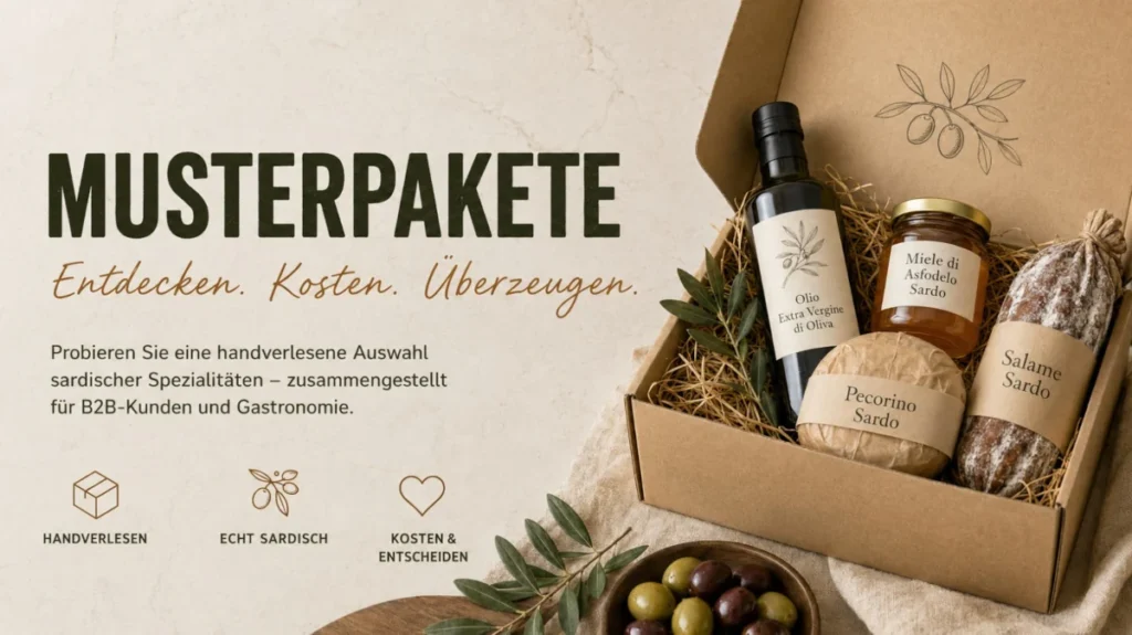 Inhalt eines Musterpakets mit sardischer Feinkost.