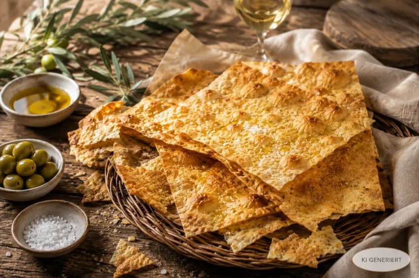 Pane Guttiau mit Olivenöl und Salz als sardisches Knusperbrot