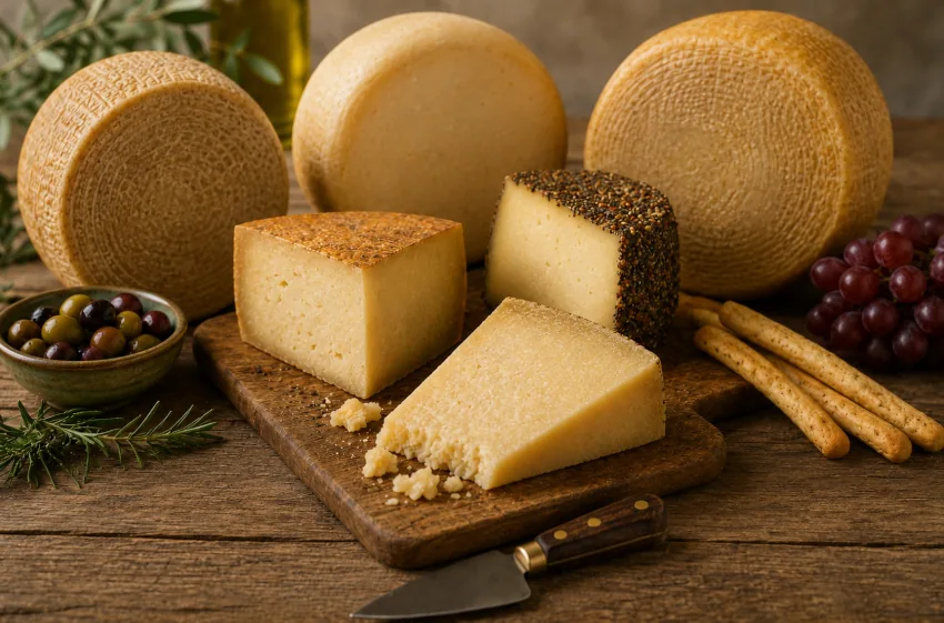Auswahl sardischer Pecorino-Käse als legale Alternative zu Casu Marzu